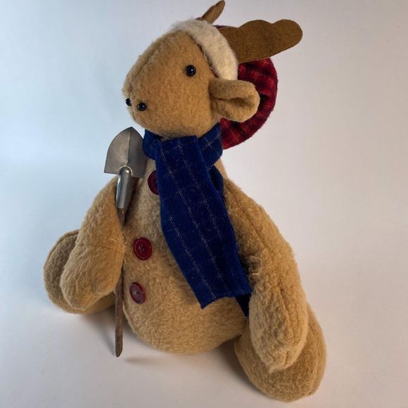 Plush Snow Shovelling Reindeer with scarf and hat. - Picture 5 of 10